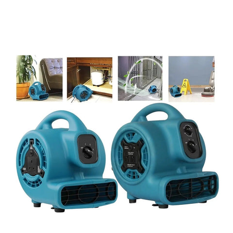 Heavy Duty Industrial Air Mover And Carpet Dryer Fan, Sleek Adjustable Utility Blower For Rapid Floor Drying And Workshop Ventilation, Hella Powerful Three Speed Setup With A Knockout Plastic Body, shown from multiple angles for versatility.
