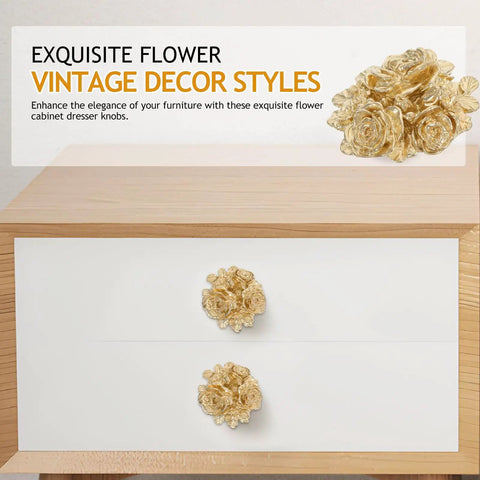 Brass Peony Flower Drawer Pulls Dope Vintage Floral Cabinet Knobs Gold Hardware For Kitchen Bathroom Bedroom Dressers