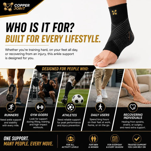 Copper Infused Ankle Compression Sleeve For Women And Men Breathable All Day Comfort Your Go To Support For Sports Running And Recovery Durable Ankle Brace That Fits In Shoes And Stays Secure Size X Large displayed on foot
