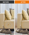 Before and after of couch repaired with Self Adhesive Leather Repair Patches Tape 8x11 Inch Beige For Couches And More Durable Leather Repair Kit For Furniture Car Seats Handbags Jackets No Mess Quick Fix Scratch Resistant