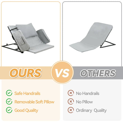 Cyanvine Electric Lifting Backrest For Bed With Remote Control comparison image showing features like safe handrails and removable pillow.