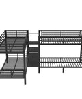 Twin L Shaped Metal Bunk Bed With Storage Shelves And Safety Guardrail Space Saving Black Finish Kid Friendly Space Saver