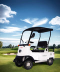 Heavy Duty Electric Golf Cart For Adults parked on a golf course, showcasing its white finish, spacious rear platform, and canopy.