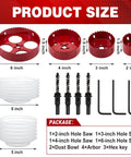 DIY Pro Grade Hole Saw Kit For Recessed And Can Lights 2, 3, 4, 6 Inch Bi Metal With Dust Bowl Guard and components overview