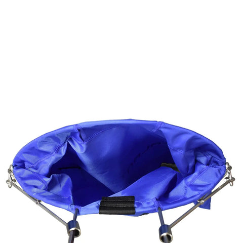 Inside view of Palantic Blue Nylon Lobster And Fish Game Bag With Squeeze Open Handle showing durable mesh construction