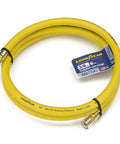 Coiled Six Foot By Three Eighth Inch Rubber Whip Hose Yellow 250 PSI With Brass End Fittings And Reinforced Abrasion Resistant Outer Jacket