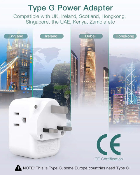 2 Pack US To UK Ireland Travel Plug Adapter Type G Power Outlet With 3 US Outlets And 3 USB Ports 6 In 1 UK Travel Charger image