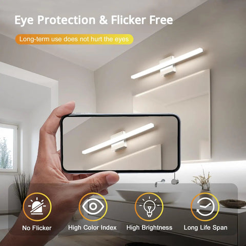 Vanity Light Bars for Bathroom Above Mirror Chrome Finish 24 Inch LED 14W Natural White 4000K shown with eye protection screen