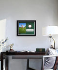 Premium Golf Ball Display Cabinet with Glass Door and 4x6 Photo Frame mounted on wall in elegant room setting