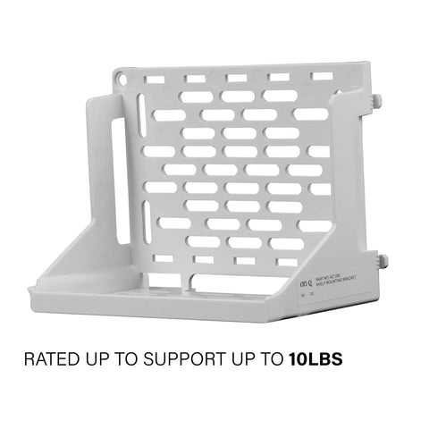 Heavy Duty Shelf Mounting Bracket For Routers Modems And Tall ISP Gear White Easy Tool Free Install Upright Or Inverted Mounting.