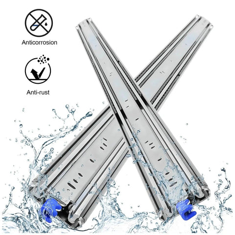 Heavy Duty Full Extension Side Mount Drawer Slides Featuring Solid Cold Rolled Steel Core and Runs Like A Dream Silent Glide and water splash.