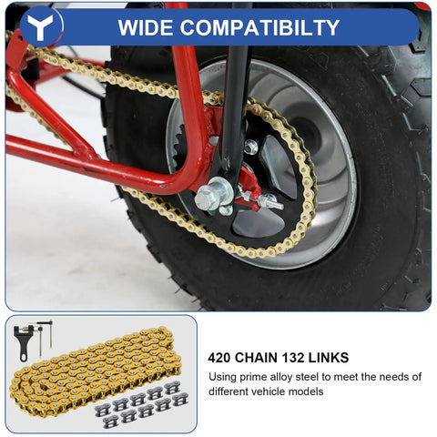 420 Chain Replacement, 132 Links, Heavy Duty for Mini Bikes, ATVs, Dirt Bikes, Go Karts, Wheel Sprocket View