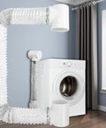 Flexible 4 Inch Dryer Vent Hose Kit For Tight Spaces With Double 90 Degree Elbow And 9.84 Ft Aluminum Exhaust Hose Indoor Use Vacuum Hose Connector Attachment Easy Install For Home Laundry Rooms And Small Spaces attached to washing machine in laundry room.
