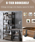 Five Tier Industrial Bookshelf With Four Hooks Built Tough Anti Tip Raised Edge Open Storage For Books Plants Decor
