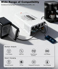 Rig Ready 4000W Power Inverter Turns 12V Battery Voltage Into 110V Household Power With Wireless Remote For Campers And Off Grid Solar Setups Plug And Play No Sweat Startup with coffee maker and mini fridge.