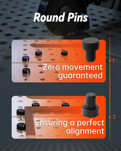 Round pins highlighted in Welding Table Clamps And Fixture Pins Kit, 19 Pieces Including Five Eighth Inch V Blocks And Round Pins
