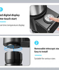 Road Warrior Ready 2 In 1 Car Heating Cooling Cup with LED display and removable telescopic stand for easy use.