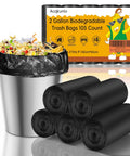 2 Gallon Biodegradable Mini Trash Bags Unscented Black Liners For Bathroom Kitchen Office Car Small Waste Baskets 105 Count Compostable Heavy Duty Bulk Pack For Eco Friendly Cleanup