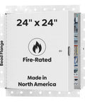 24X24 Fire Rated Insulated Access Panel Featuring Two Inches Of Mineral Wool And A 16 Gauge Steel Frame, heavy duty metal access door open.