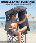 Grab And Go Camping Chair With Canopy Shade And UPF Fifty Plus Protection on beach, man sitting with drink in chair, gray color