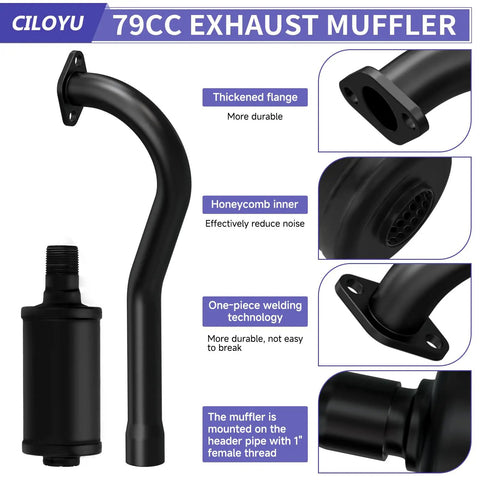 Central Long Mini Bike Exhaust Header Pipe With Muffler Kit for CT100U GMB100 Rascal 98 Lite Predator 79cc 98cc engines