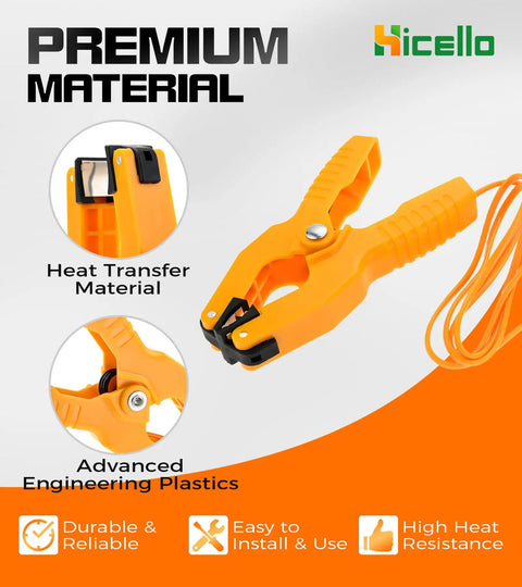 2 Pack K Type Thermocouple Sensor Leads With Clamp Jaw Clips For HVAC And Plumbing Gauges, yellow clamp clips and wire