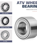 Top Shelf Rear ATV Wheel Bearings Pair Drops Right Into Your Rig Replacing OEM 3514635 3514917 shown with open bearing and rubber seal.