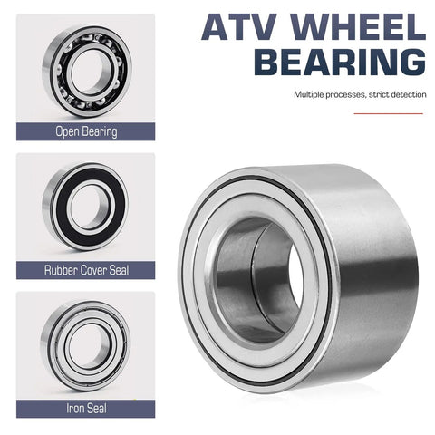 Top Shelf Rear ATV Wheel Bearings Pair Drops Right Into Your Rig Replacing OEM 3514635 3514917 shown with open bearing and rubber seal.