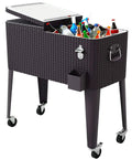 80 Quart Rattan Rolling Cooler Cart For Outdoor Patio Parties On Wheels With Brown Wicker Finish Keeps Drinks Cold For Up To 36 Hours