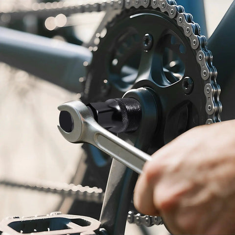 Heavy Duty Bike Crank Puller Tool For Square Taper And Splined Cranks Pro Grade Crank Removal Tool in use on bicycle