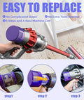 Three Pack Replacement Filters For Dyson V10 Vacuum Cleaners, Upgraded Two In One Design, easy installation steps illustration