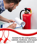 1000 Pack Plastic Tamper-Evident Security Seals With Self-Locking Pull-Tight Zip Ties attached to fire extinguisher
