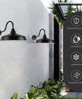 Dusk To Dawn Outdoor Barn Light 16 Inch Dome Exterior Wall Mount Fixture Black 1 Pack Industrial Farmhouse Sconce displayed on a wall