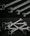 12 Piece SAE Flex Head Ratcheting Wrench Set With One Quarter Inch To Seven Eighths Inch Wrenches In Chrome Vanadium Steel