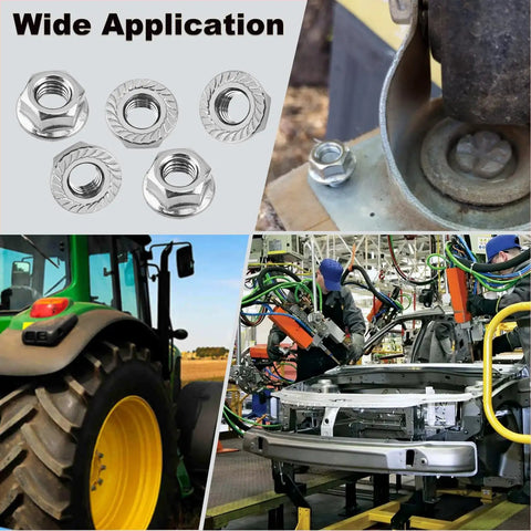 Kickass Heavy Duty 1/4-20 Serrated Flange Hex Nuts 304 Stainless Steel for various applications including vehicles