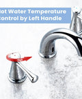 Touchless Bathroom Faucet For Three Hole Mount With Three Handles, Temperature Control, Chrome Finish, Left Handle Detail