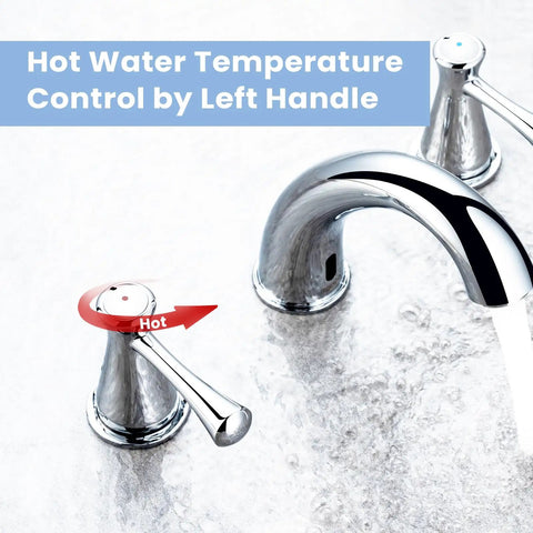 Touchless Bathroom Faucet For Three Hole Mount With Three Handles, Temperature Control, Chrome Finish, Left Handle Detail