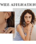 Woman wearing blue beaded earrings demonstrating wide application of 600pcs Flower Spacer Beads Daisy Metal Spacers Antique Silver Petal Beads