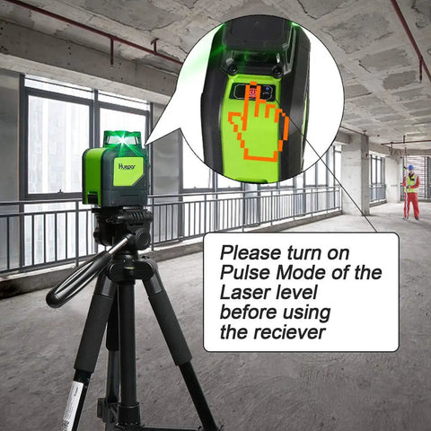 Laser Receiver For Green And Red Beams With Pulse Mode Only, 200 Ft Range, Three Sided LED Display, Clamp Included on tripod