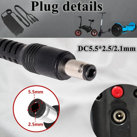Close-up of plug details on 42V 2A Replacement Charger For 36V Ebike And Electric Scooter Batteries Universal Three Port Charger.