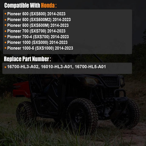 Compatibility list for Beefed-Up Fuel Pump Assembly For Honda Pioneer 500 700 700-4 1000 1000-5 SXS500 SXS500M2 SXS700 SXS1000