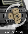 Close-up of Arc Rail Adapter Kit with 360 Degree Rotation for 19mm Helmet Rails, mounted on tactical helmet.