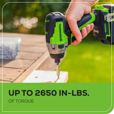 24V Brushless Impact Driver Kit With 3 Speed Settings, 2650 In-Lbs Torque, 2Ah Battery, And 2A Charger in use outdoors