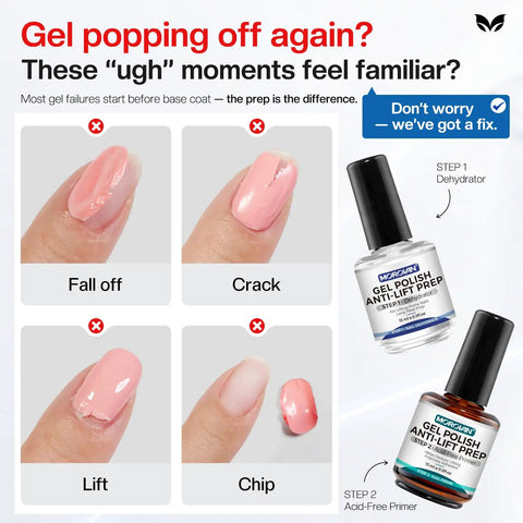 Gel Nail Primer And Dehydrator Kit For Gel Polish Prep, Hema Free And Acid Free Bond, showing nail issues and solution