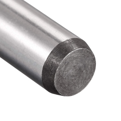 Close-up of Three Eighths Inch Dowel Pins Two Inches Long Heat Treated Alloy Steel Built To Last With Extra Hardness Bright Finish
