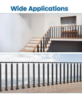 Rock Solid Square Stair Baluster Posts With 270 Degree Flex Metal Railing Spindles in indoor and outdoor settings.