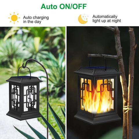 Outdoor Solar Lanterns Waterproof Hanging Lights For Garden Yard Patio Black 2 Pack solar lantern day and night