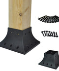 Nominal 4x4 Post Base Cover With Skirt Flange And Stainless Steel Screws For Deck Porch Railing Support Black Fits Actual 3.5x3.5
