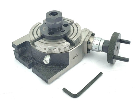 Beefy 4 Inch Rotary Table With ER20 Collet Adaptor And M6 Clamp Kit for small milling machines, cast iron, 360 degree graduation