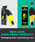 Packaging of Heavy Duty All Day Comfort And Support Shoe Insoles For Men Size 12 To 13.5 with updated design and insole view.